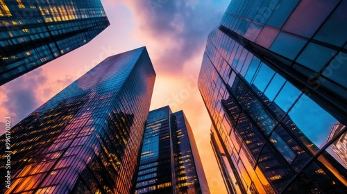 Wallpaper Mural Skyscrapers Reflecting Sunset Colors and City Lights Torontodigital.ca