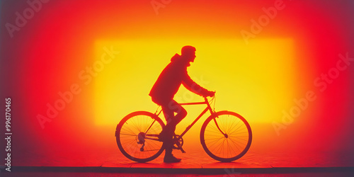 Wallpaper Mural Silhouette of a Cyclist Riding a Bicycle Against a Vibrant Orange and Yellow Gradient Background Torontodigital.ca