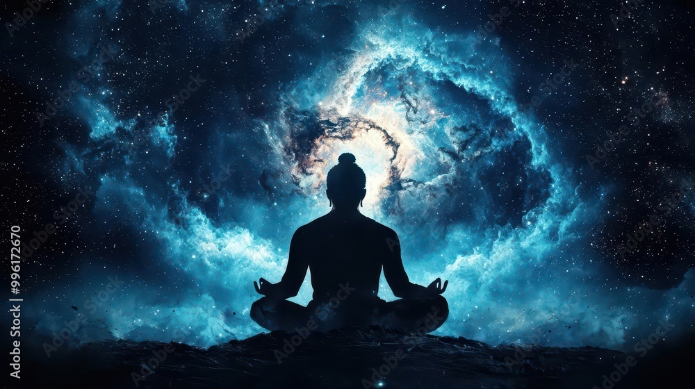 Vishnu emerging from a cosmic lotus in space, galaxies and stars swirling around, cosmic lotus, Vishnu, creation Vishnu emerging from a cosmic lotus in space, galaxies and stars swirling around, cosmic lotus, Vishnu, creation