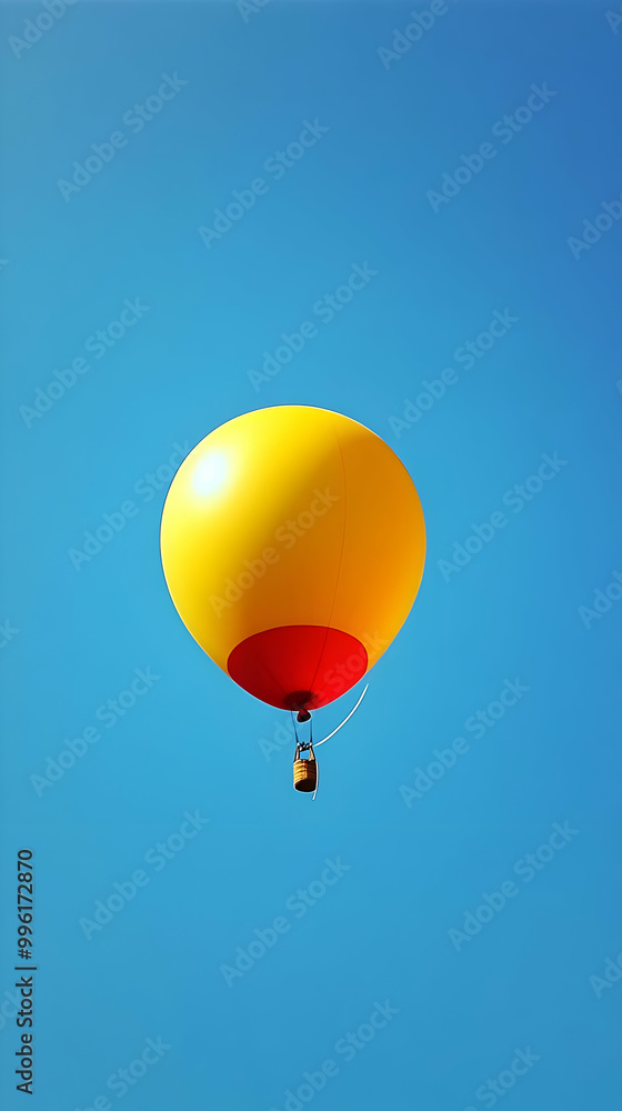 Fototapeta premium A Yellow and Red Hot Air Balloon Soars Against a Clear Blue Sky