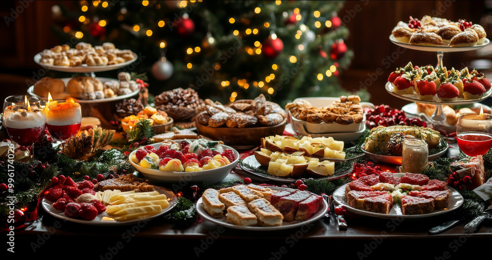 christmas cakes and food on a table christmas cakes and food on a table