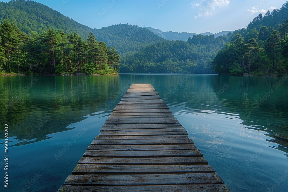 Tranquil Lake View Wooden Pier Nature Scene Serene Environment Scenic Perspective Tranquil Lake View Wooden Pier Nature Scene Serene Environment Scenic Perspective