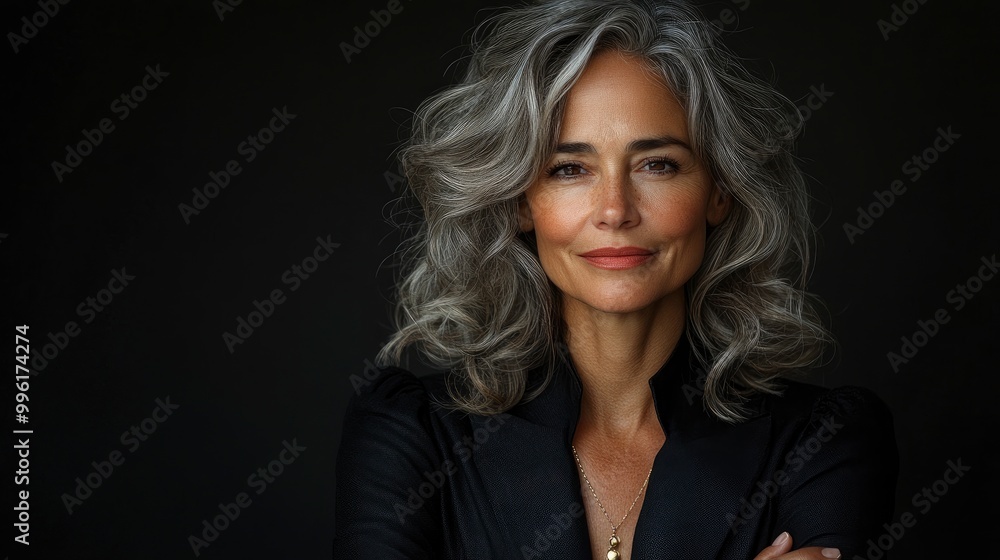 Confident Woman with Gray Hair Looking at Camera Confident Woman with Gray Hair Looking at Camera