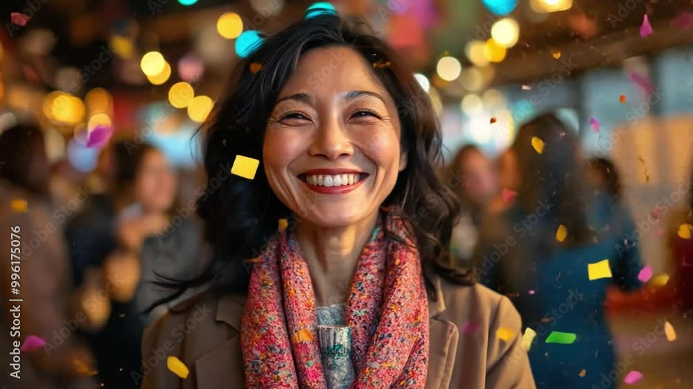 A smiling woman in a fashionable urban street at night, capturing the vibrant lifestyle of New York City A smiling woman in a fashionable urban street at night, capturing the vibrant lifestyle of New York City