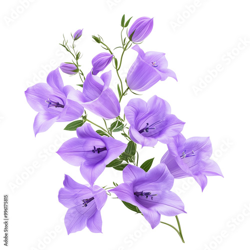 Purple campanula flowers in a floral arrangement isolated on white or transparent background
