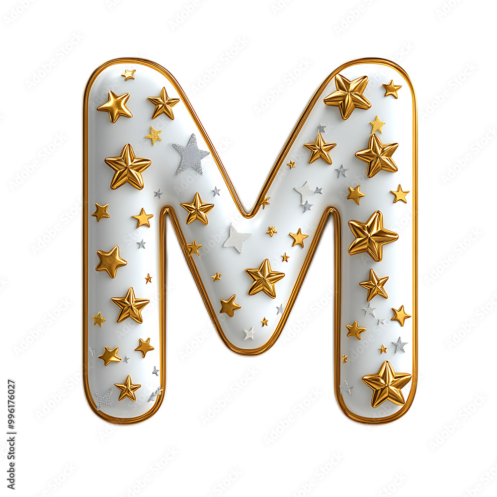 Intricate Decorative Letter M with Stars and Details Intricate Decorative Letter M with Stars and Details