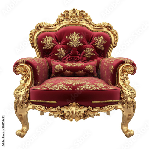 Classic luxury red armchair with classic luxury table on tiger print carpet