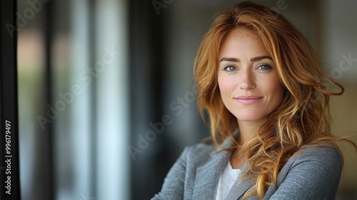Free Download Confident Businesswoman with Red Hair Smiling - GFXLoad