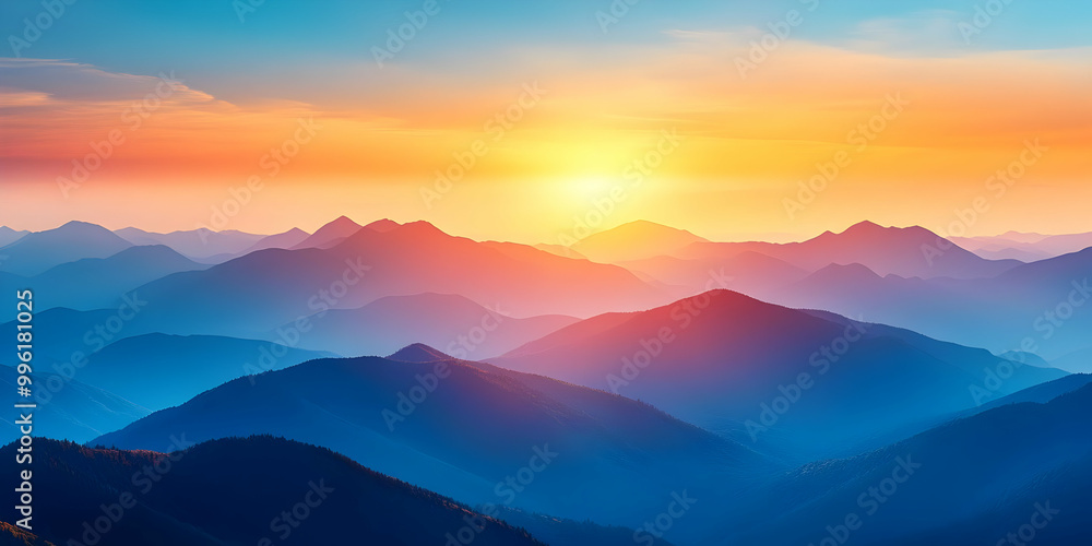 A Vibrant Sunset Paints the Sky Over a Range of Silhouetted Mountains A Vibrant Sunset Paints the Sky Over a Range of Silhouetted Mountains