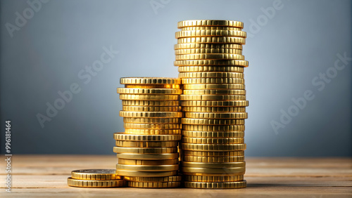 Euro coins stack concept, 2 Euro, metal, coin, currency, finance, wealth, savings, economy, European, value photo