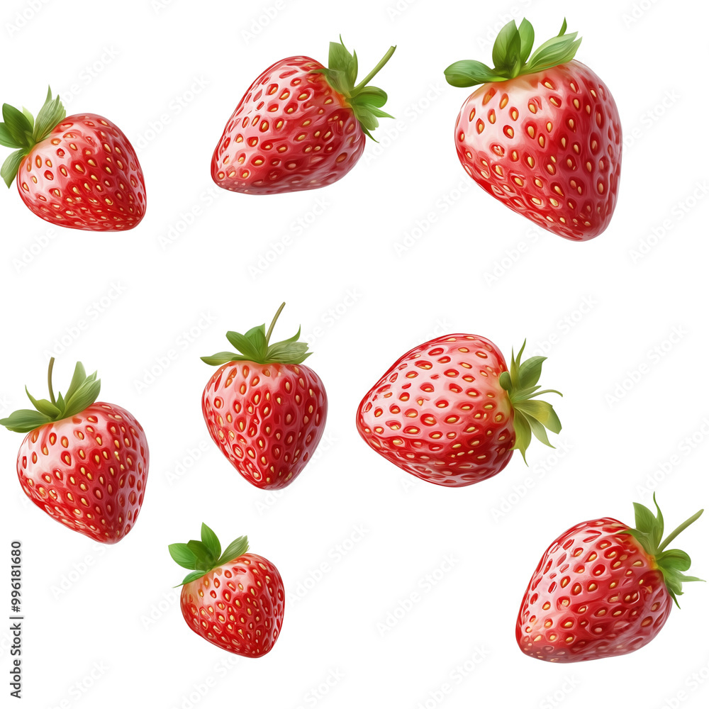 Falling strawberries on a transparent background Falling strawberries on a transparent background