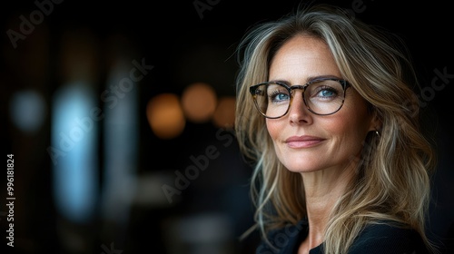 Confident Woman with Glasses Looking at Camera