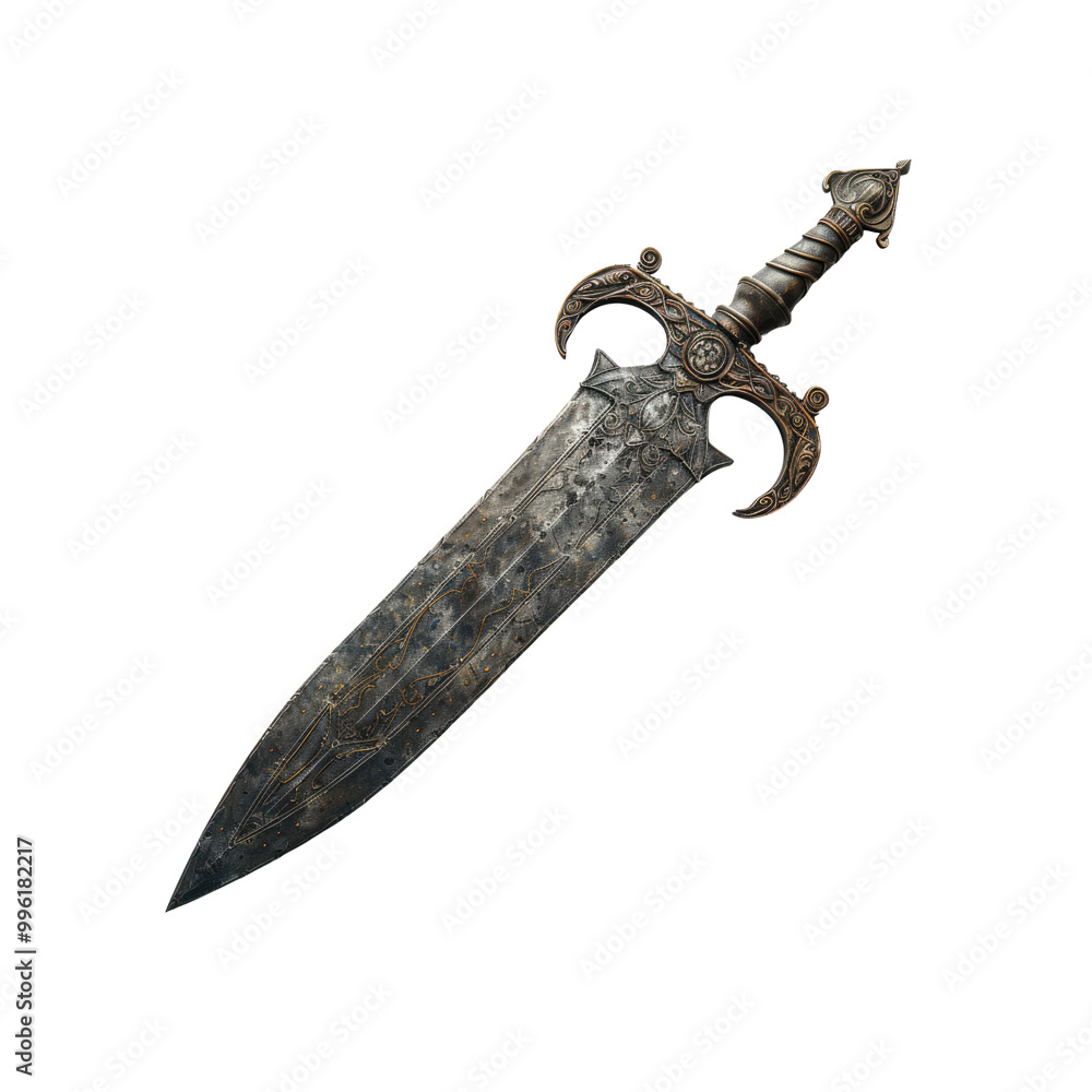 Obraz premium Old sword medieval weapon blade knight equipment with ornate handle isolated on transparent background