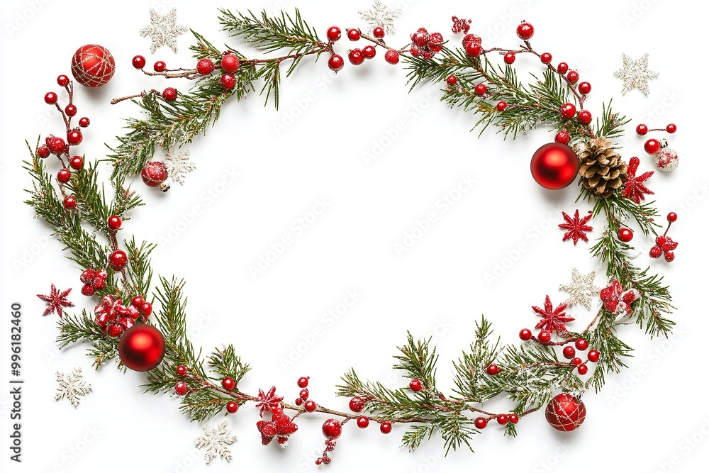 Christmas frame with Nordic design on solid white background, single object Christmas frame with Nordic design on solid white background, single object