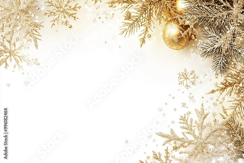 Christmas frame in gold with elegant design on solid white background, single object photo