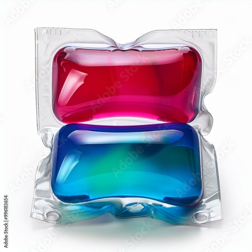  Capsules with detergent for washing machine isolated on white background. Laundry pods, liquid