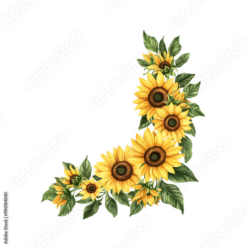 Sunflower Corner Border isolated on a transparent background 