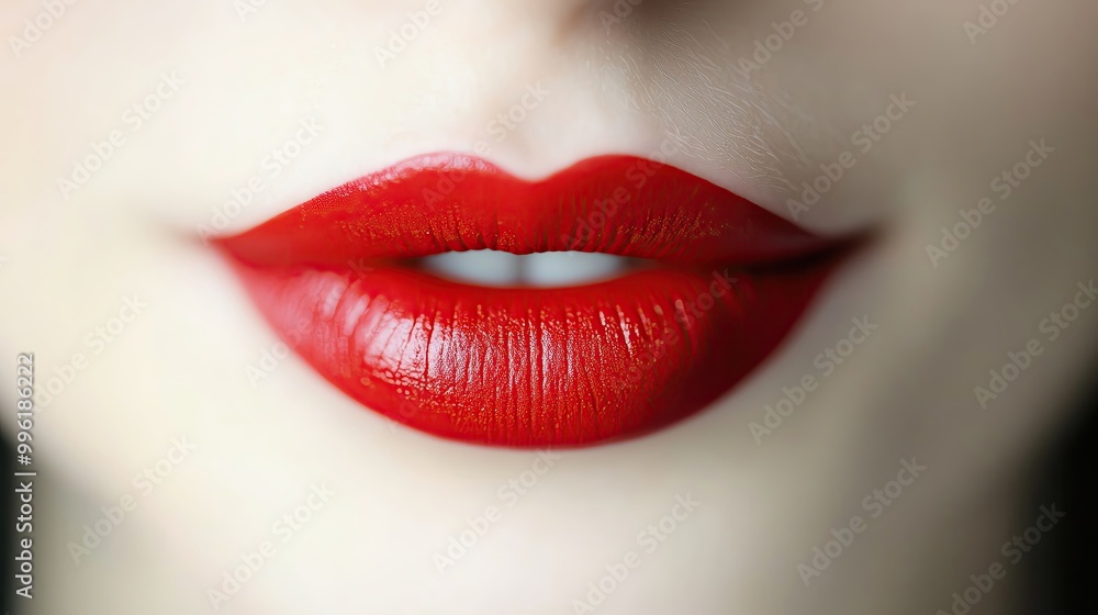 Close-up of beautiful lips adorned with vibrant red lipstick, showcasing elegance and allure in beauty and fashion. Close-up of beautiful lips adorned with vibrant red lipstick, showcasing elegance and allure in beauty and fashion.