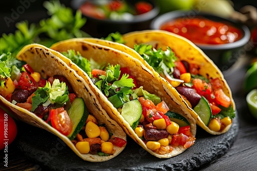 Tasty appetizing tacos with vegetables wth generatve ai photo