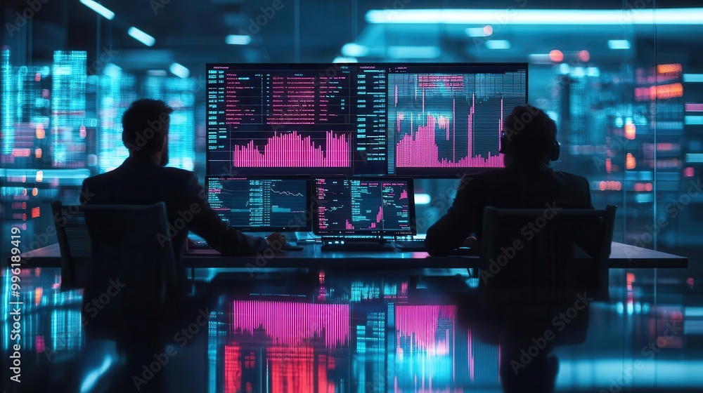 Capital investment team analyzing risk metrics in a modern high-rise office, holographic data floating in the air, dynamic composition, photorealistic Capital investment team analyzing risk metrics in a modern high-rise office, holographic data floating in the air, dynamic composition, photorealistic