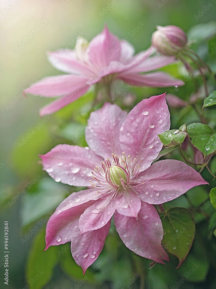 Pink Clematis in Early Morning Mist Pink Clematis in Early Morning Mist