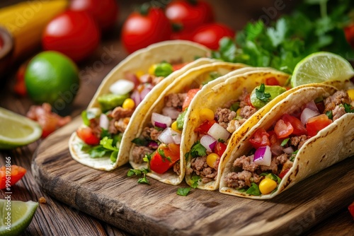 Tasty appetizing tacos with vegetables wth generatve ai photo