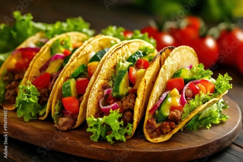 Tasty appetizing tacos with vegetables wth generatve ai photo