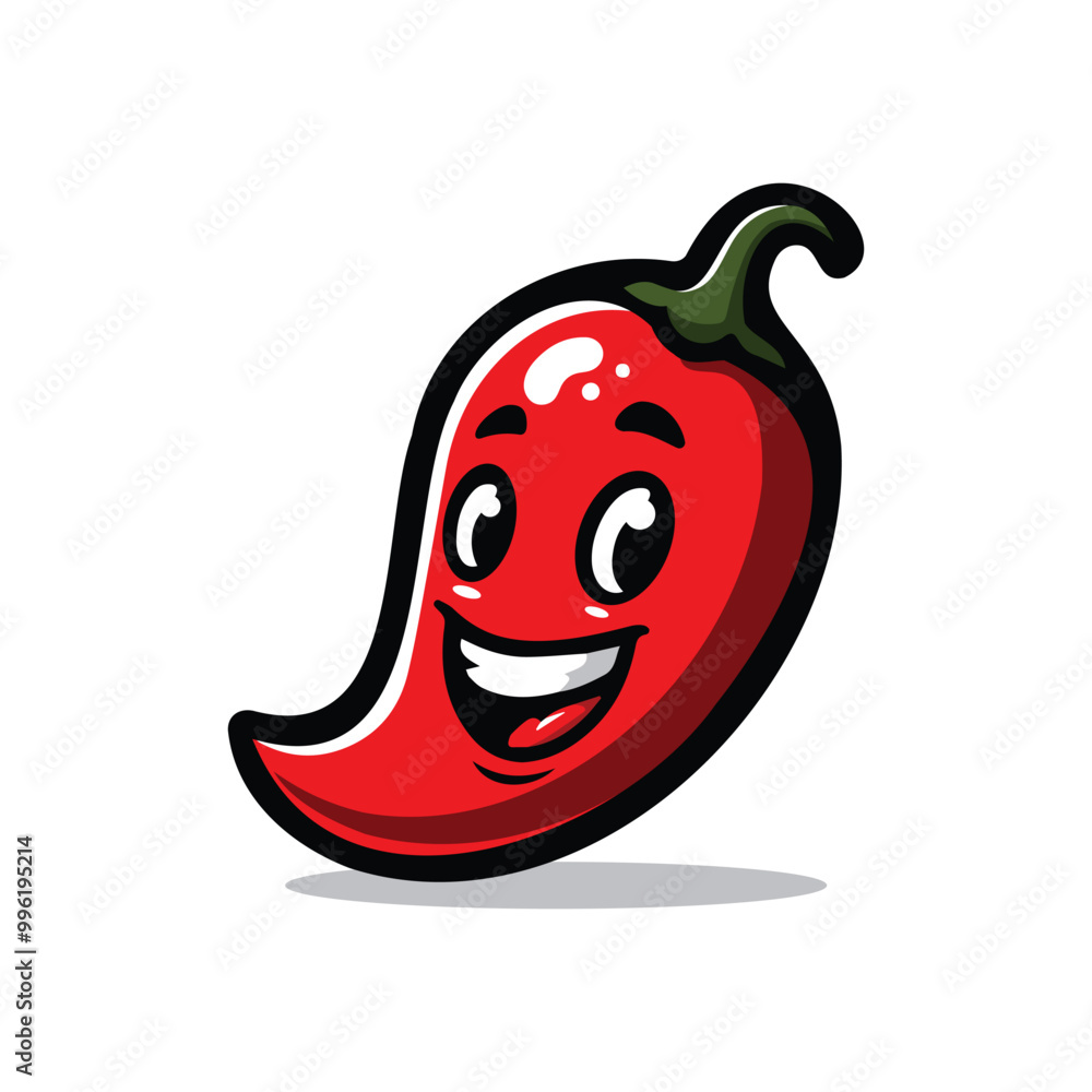 Simple Red Hot chili Cartoon Mascot Design Vector on White Background Simple Red Hot chili Cartoon Mascot Design Vector on White Background