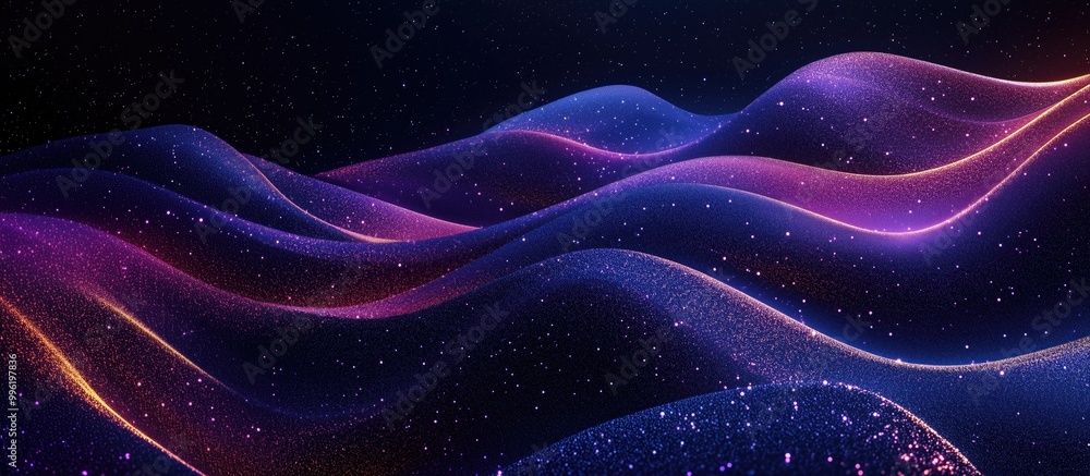 A mesmerizing abstract image of glowing sand formations on a navy blue background. A mesmerizing abstract image of glowing sand formations on a navy blue background.