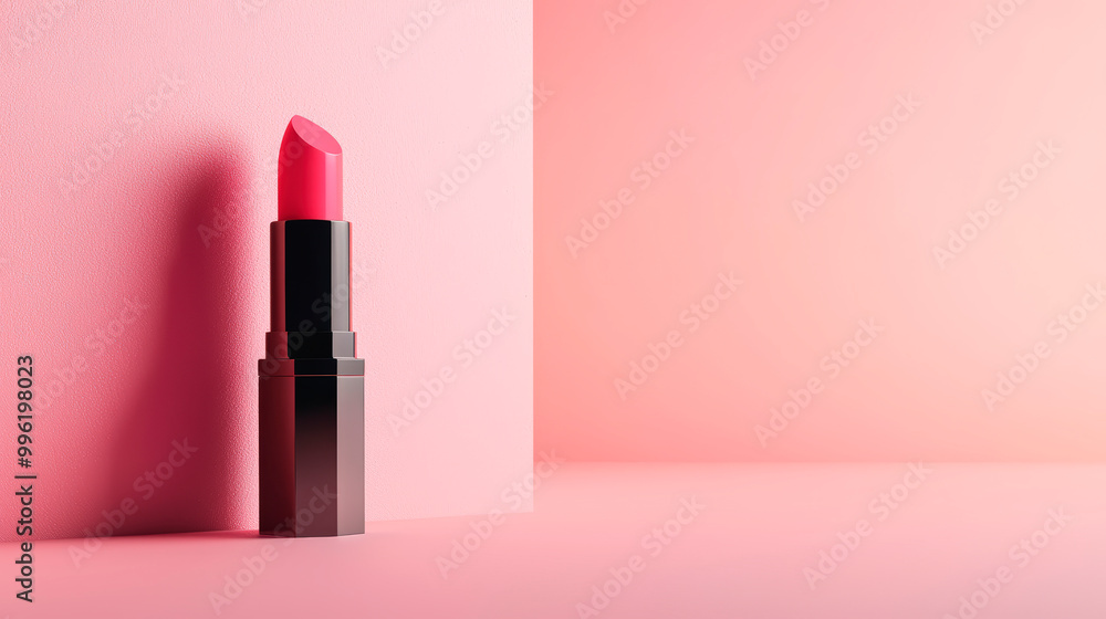 Lipstick Tube On Smooth Pink Surface For Beauty Products Lipstick Tube On Smooth Pink Surface For Beauty Products