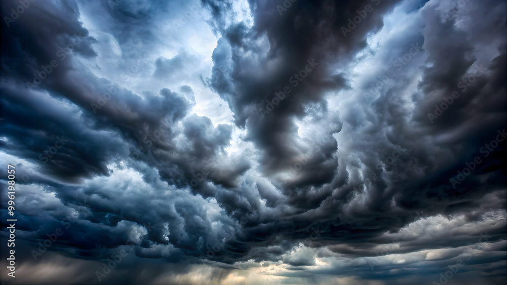 Obraz premium Dark dramatic sky with stormy clouds before rain as abstract background, extreme weather, dark, dramatic, sky, stormy