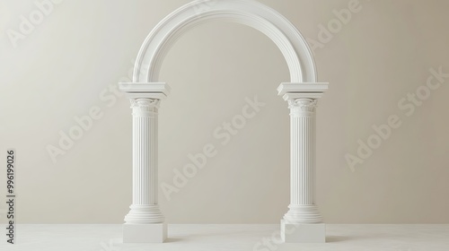 Elegant white arch structure with columns, perfect for backgrounds and architectural concepts.