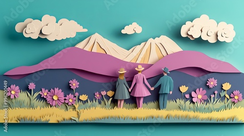 A vibrant paper-cut scene f...