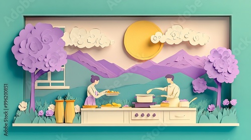 A vibrant paper art scene d...