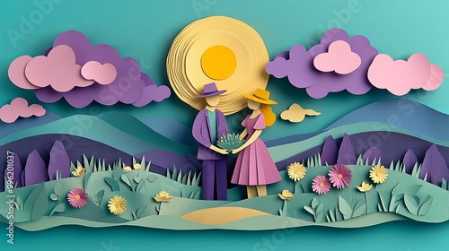 A colorful paper sculpture ...