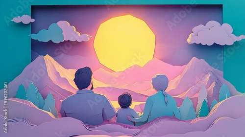 A serene paper-cut scene de...