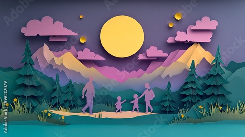 A colorful paper art scene ...