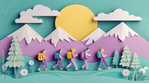 A colorful paper art scene ...