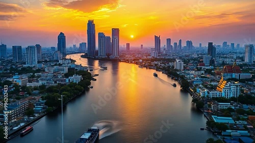 Wallpaper Mural A tourism business in Bangkok organizing river cruises along the Chao Phraya, showcasing the city vibrant skyline and historic temples. Torontodigital.ca