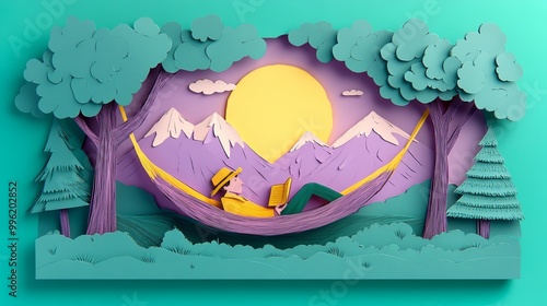 A colorful paper-cut scene ...