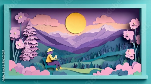 A serene paper art scene de...