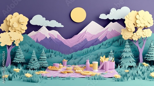 A vibrant paper craft scene...