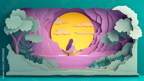 A serene paper art scene de...