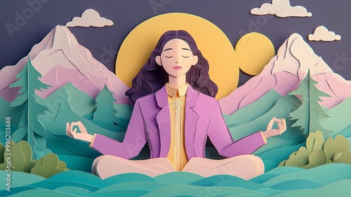 A serene paper art scene de...