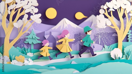 A whimsical paper craft sce...