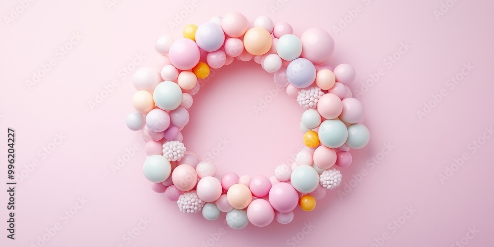 beautiful wreath made of tulle balls in pastel colors isolated on solid background beautiful wreath made of tulle balls in pastel colors isolated on solid background