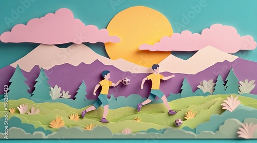 A colorful paper art scene ...