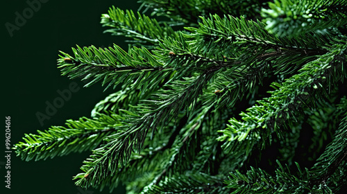 Snowy Christmas tree branches or snowy Christmas fir tree on a dark lime background