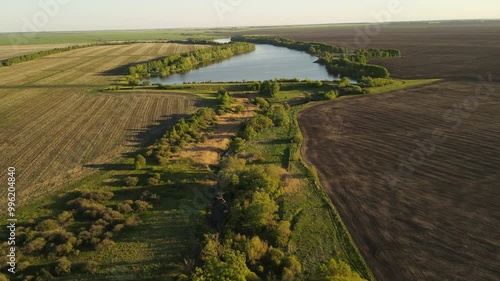 flying over the green countryside