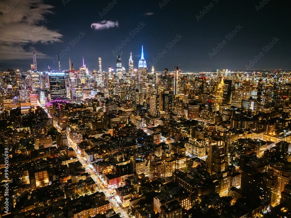 New York City Manhattan panoramic view at dusk from the Hudson River ...